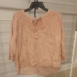 MAGASCHONI Pale Mauve 100% Linen Embroidered Blouse Size M